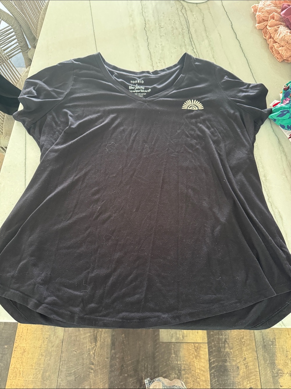 Torrid Black V-Neck Tee with Sunburst Graphic
